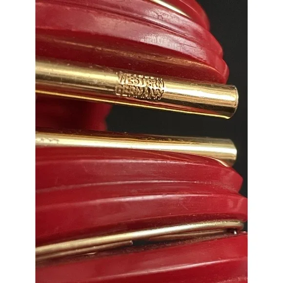 Vintage Acrylic Bracelet Western Germany Gold Tone Stretch Wide Bangle - Picture 4 of 8